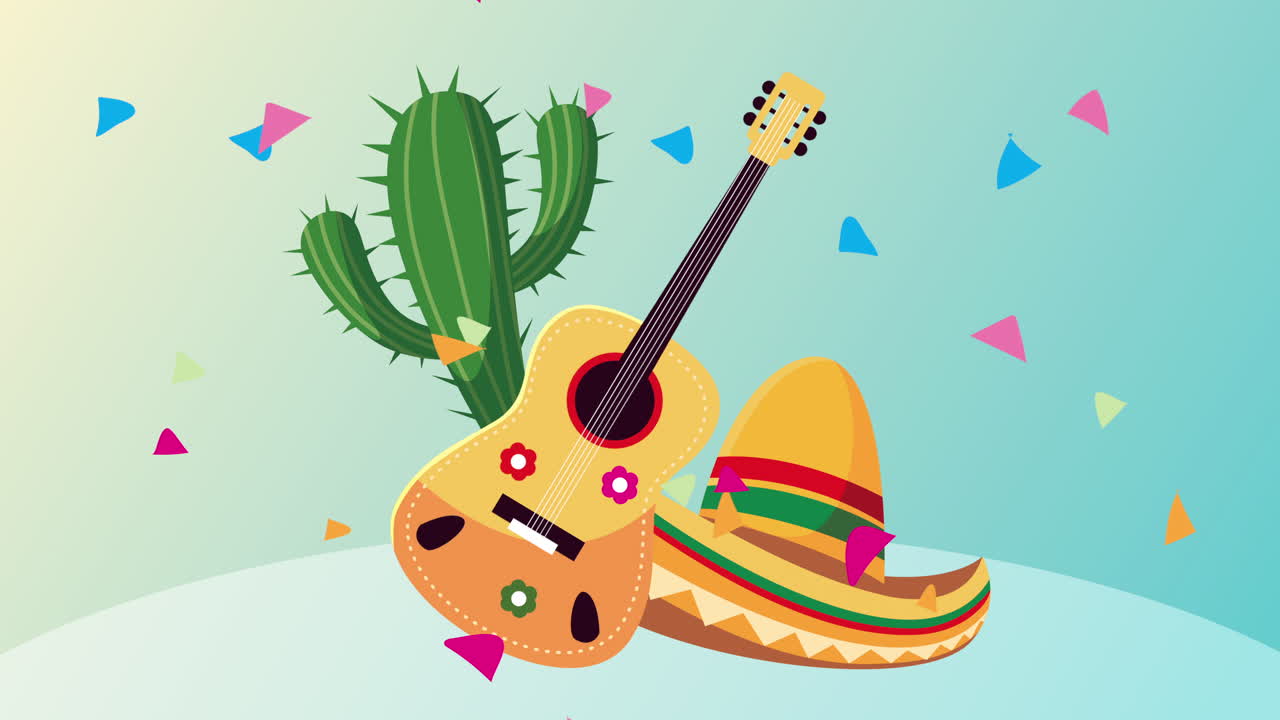celebración de cinco de mayo con cactus y guitarra