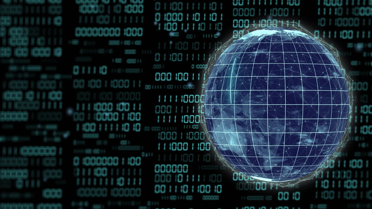 Animation of binary coding data processing over globe