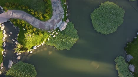 top view of japanese garden park in buenos aires at sunset time, argentina