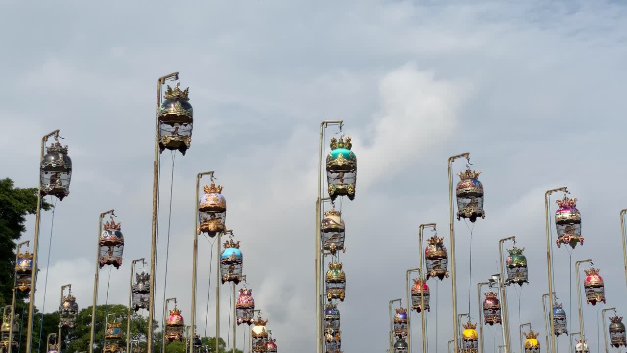 Rows of Javanese turtledoves in a caged bird, during a singing competition for Javanese turtledoves in Yogyakarta's southern square