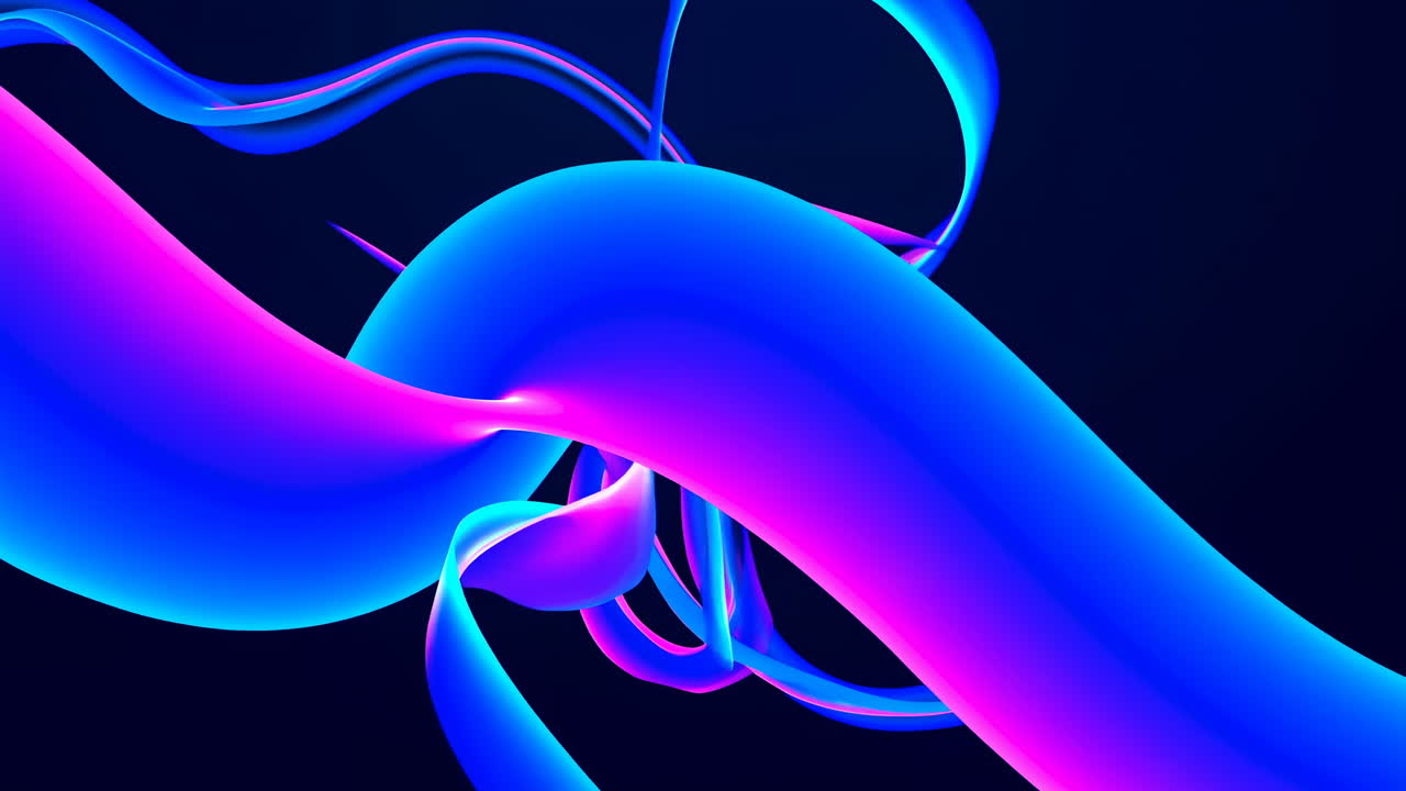 Linee a gradiente blu e rosa, fluide e astratte, su sfondo scuro