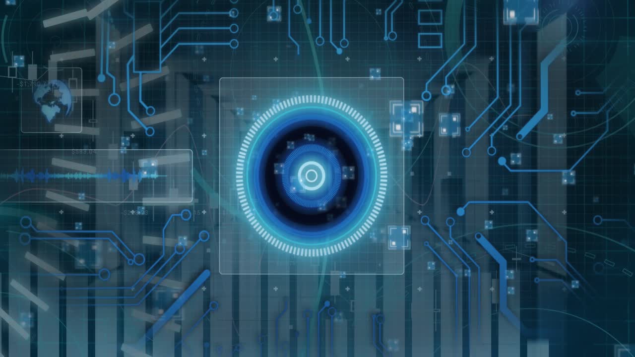 Animation of scope scanning with 5g text and data processing over server room