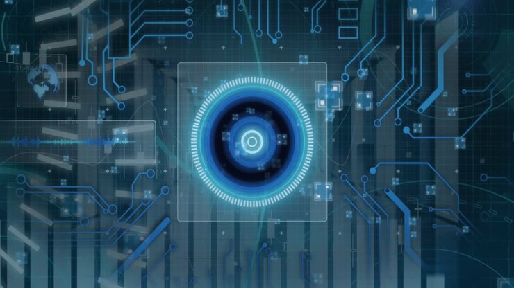 Animation af scopeskanning med 5G-tekst og databehandling over serverrum