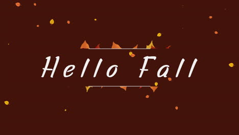 hello fall with maple autumn leafs on red gradient