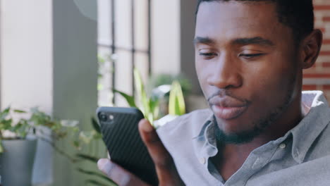 Business,-coffee-and-black-man-with-smartphone