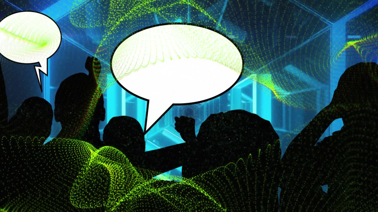 사람들과 디지털 터널 위에서 움직이는 스 ⁇ 의 애니메이션