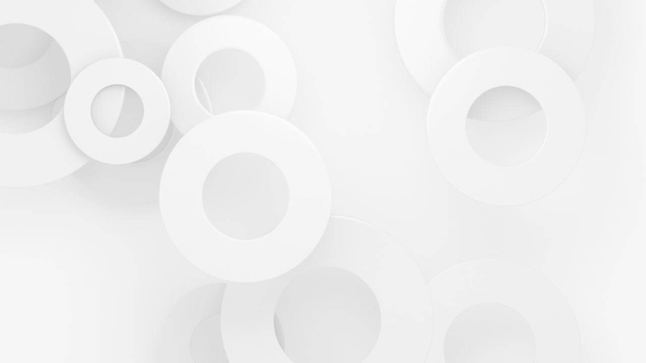 A variety of white abstract shapes are moving on a white background.