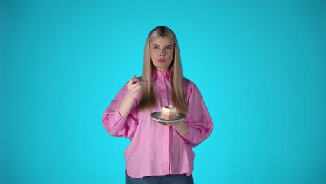 woman eating delicious cake