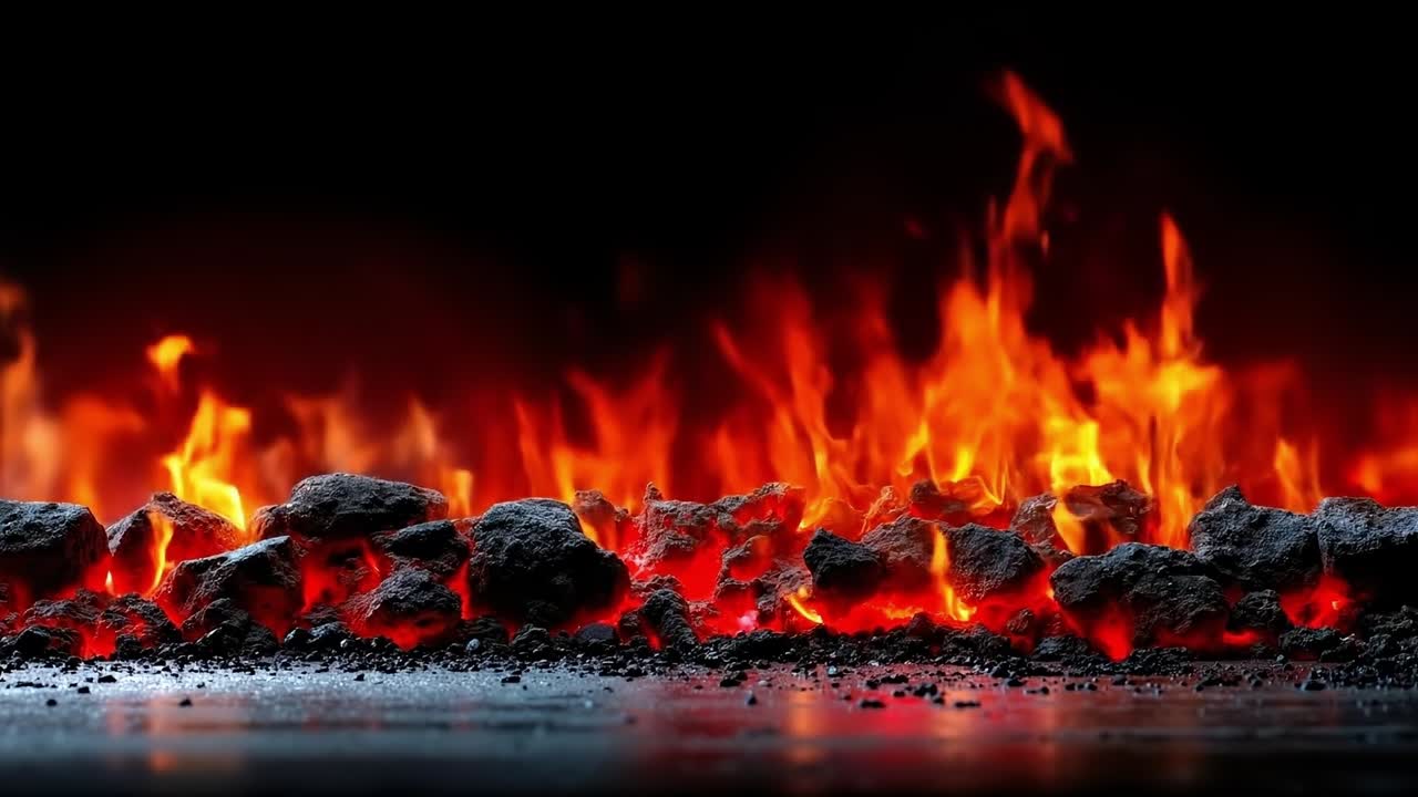 A close up of a fire in the dark with a black background