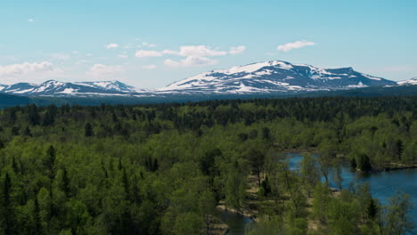 small lakes and streams with a snowy mountain in the background