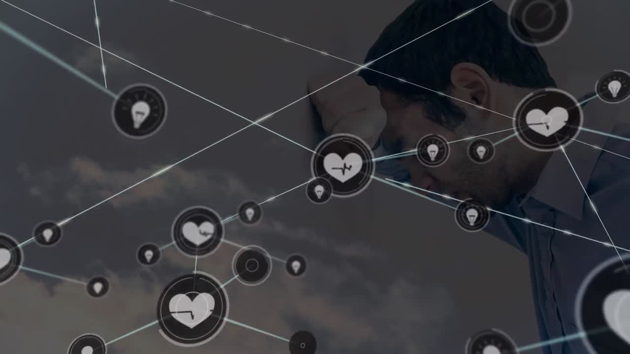 슬픈 남자들에 대한 아이콘과 연결 네트워크의 애니메이션