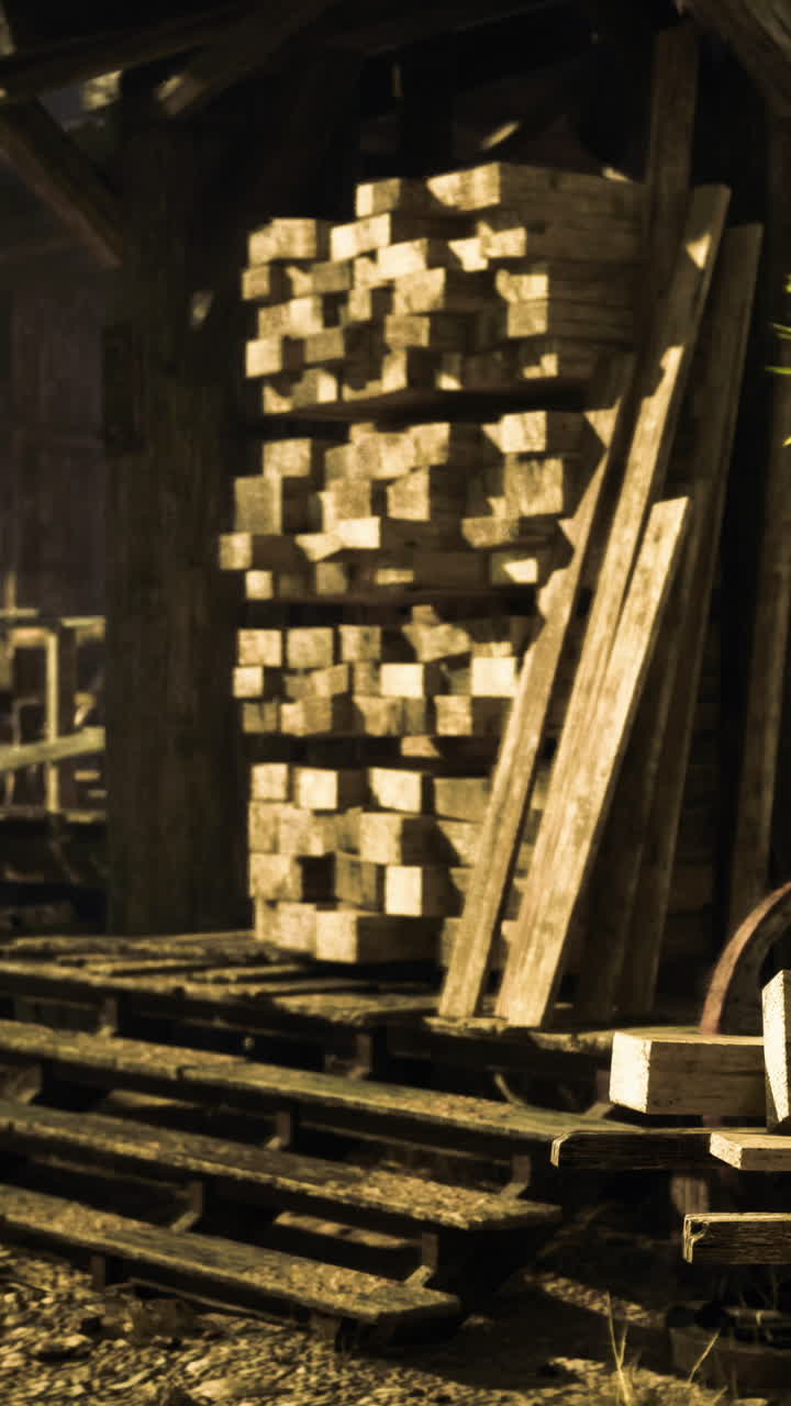 Wood stacked in a construction site during daylight hours