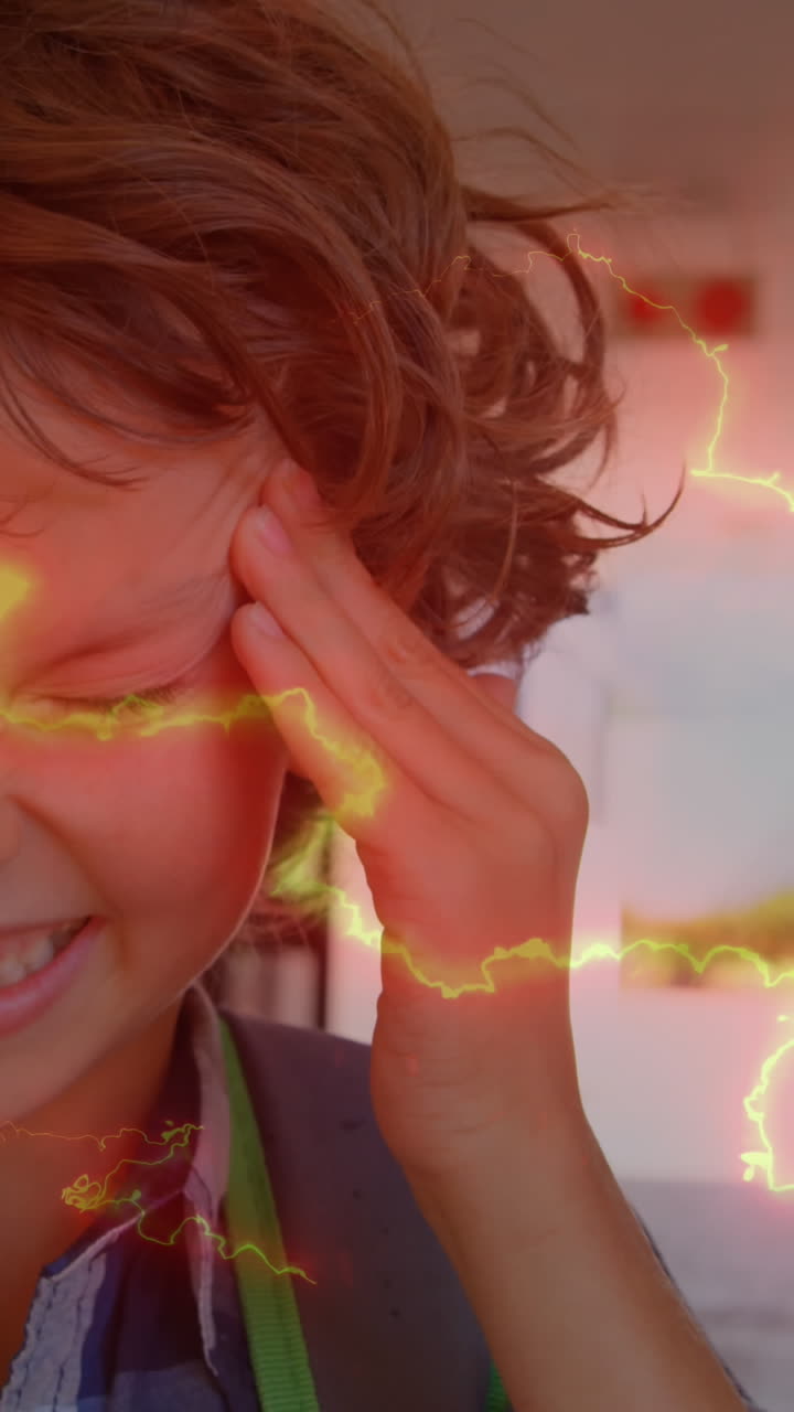 頭痛のある白人の男の子の上に ⁇ 妻のアニメーション