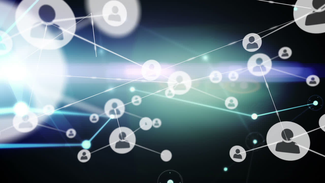 파란색 배경에 아이콘으로 연결 네트워크의 애니메이션