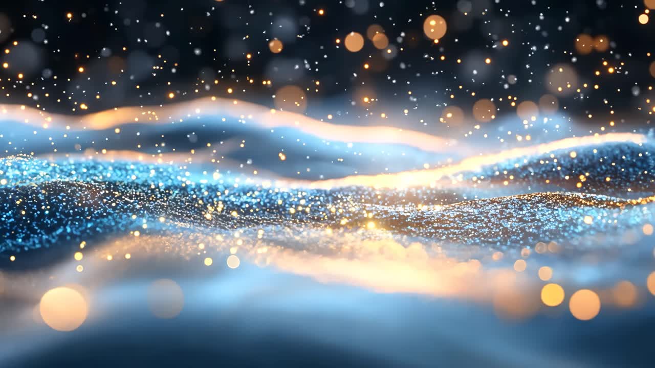 A snowy landscape with a bright orange line that stands out against the blue and white background. The orange line appears to be a glowing spot, adding a sense of warmth