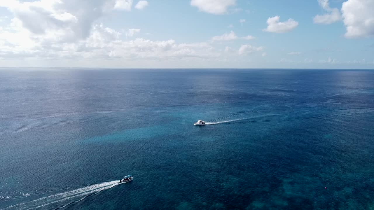 vista aérea de dos pequeños botes en el mar caribe