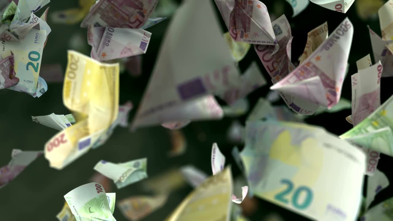 4k 루프로 떨어지는 유로 지폐