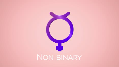 animation of text non binary and purple non binary gender symbol on pink background