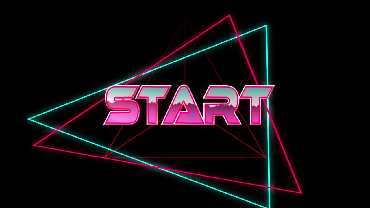 Animation of start text over neon lines on black background