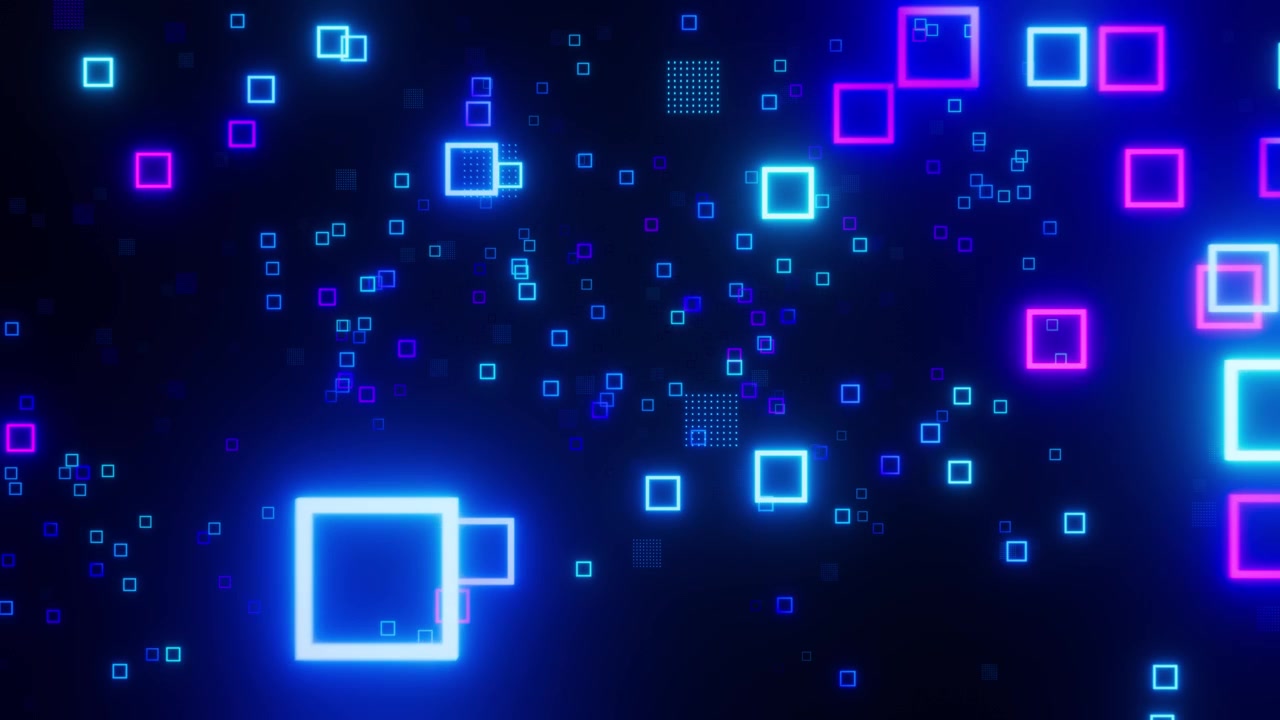 Abstract digital background with glowing blue and purple neon squares