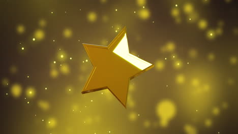 animation of gold star over snow falling on yellow background