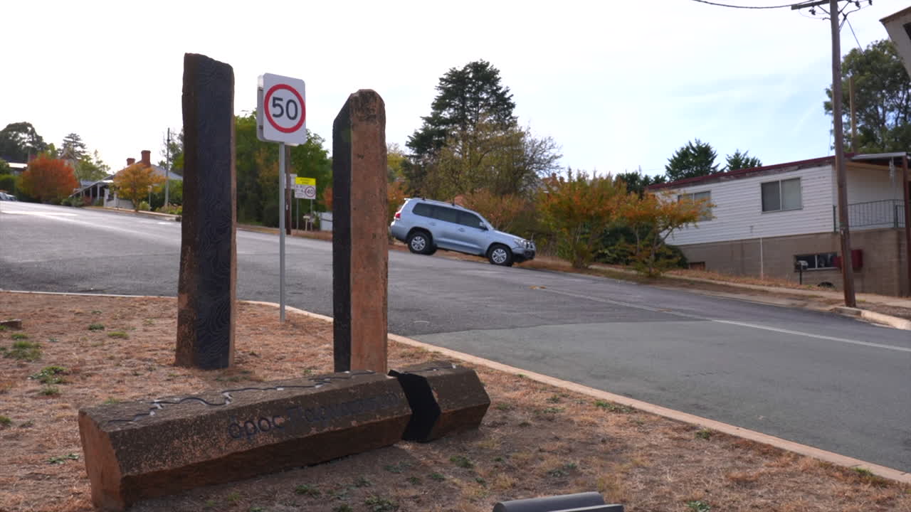 Historical pillars in Gundagai, New South Wales, Australia