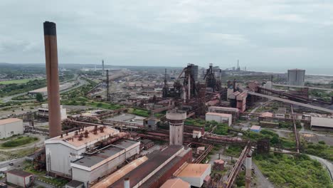 tata steel closed steel works port talbolt, wales uk drone,aerial push in shot