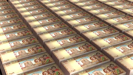 3d animation of 200 bolivia bolivianos stack of money of seamless loop