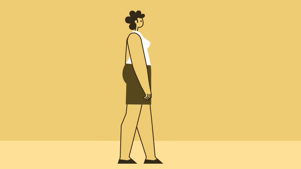 노란색 스타일 여성 평평한 캐릭터 기 사이클: 알파 채널과 함께 고립된 루프 애니메이션