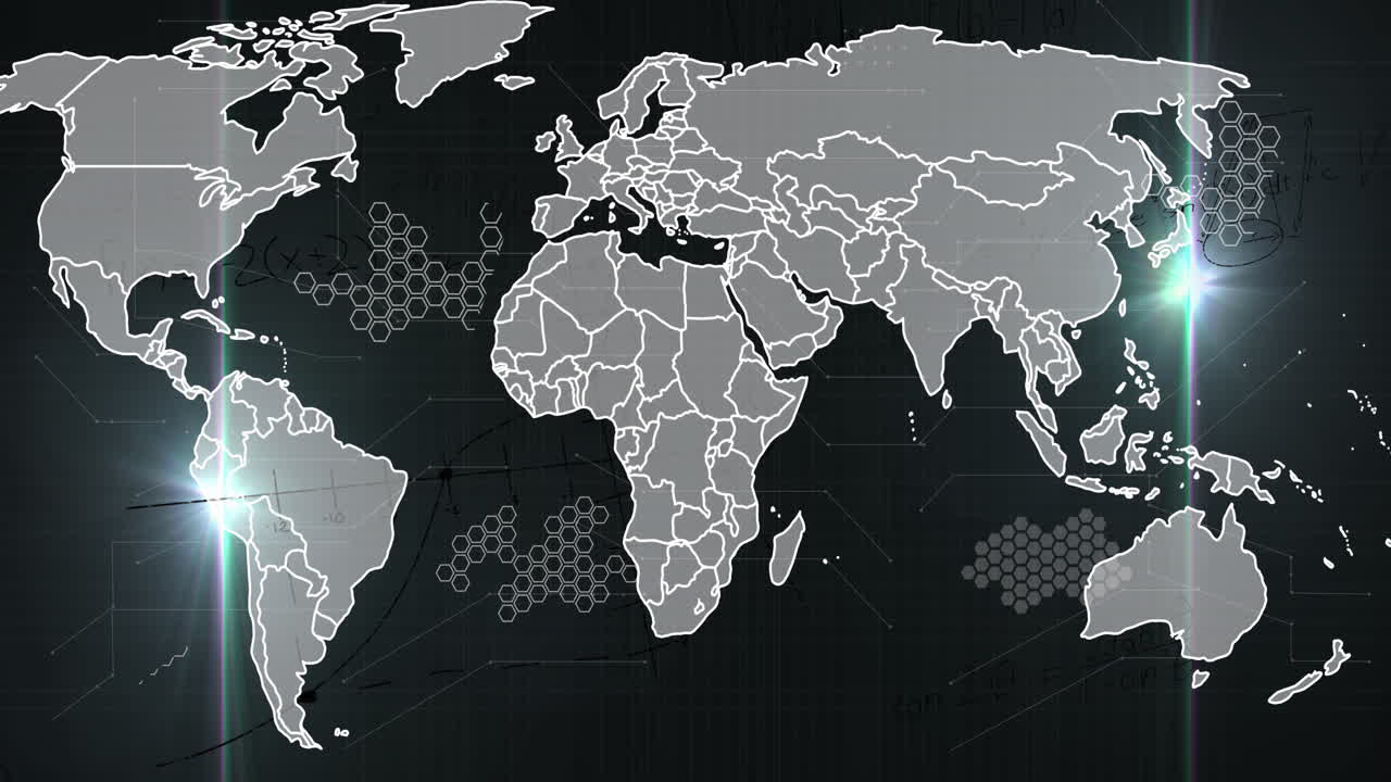 animación del procesamiento de datos sobre el mapa del mundo