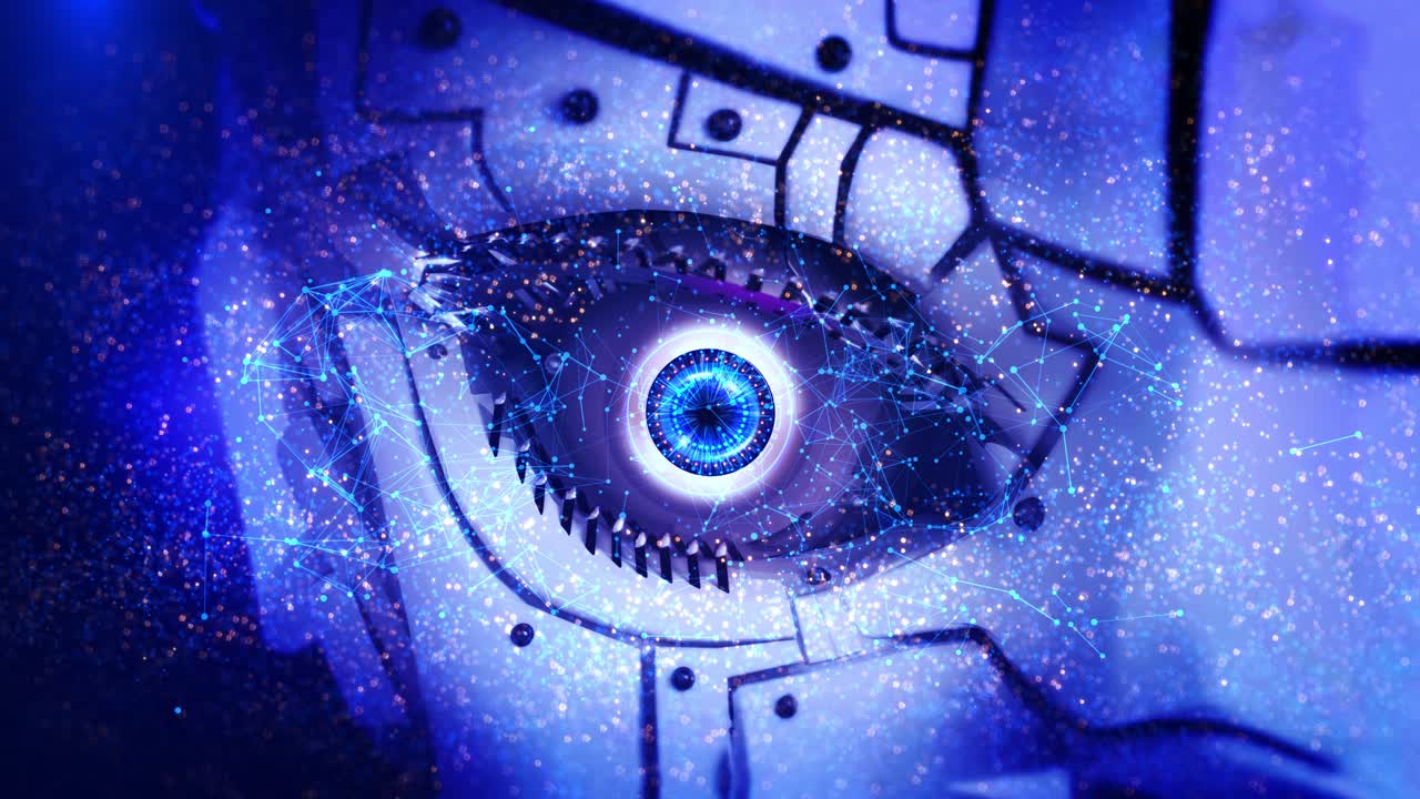 Robot cyber futuristic digital technology eye spying and security control digital concept technology