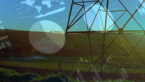 Animation-Der-Datenverarbeitung-über-Strommast-Und-Landschaft