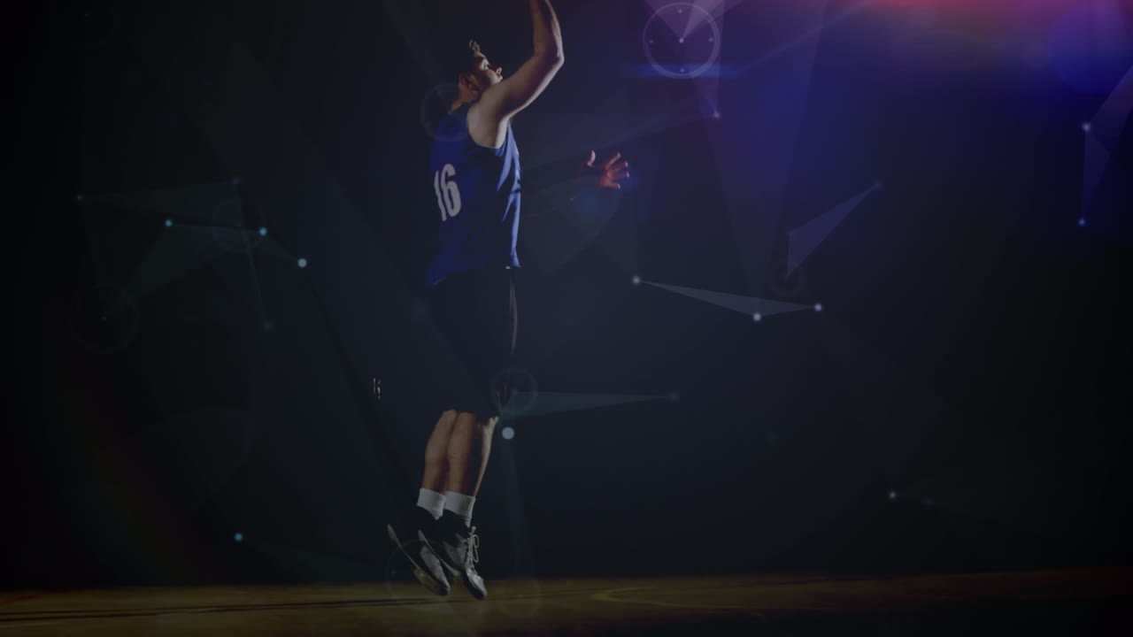 animación de la red de conexiones sobre el jugador de baloncesto caucásico
