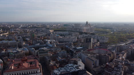 aerial view of bucharest city center skyline buildings in romania on a sunny day