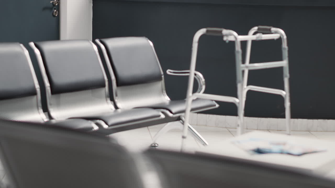 Walk frame in hospital reception counter