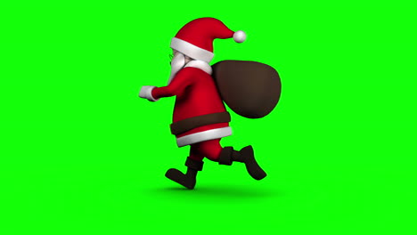 Cartoon-Santa-running-on-green-background