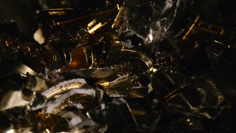 close-up of golden plastic waste ready to be recycled