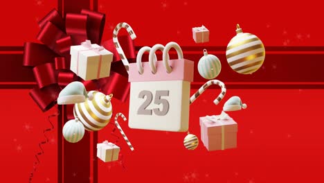 animation of calendar with 25 of december date and christmas decorations