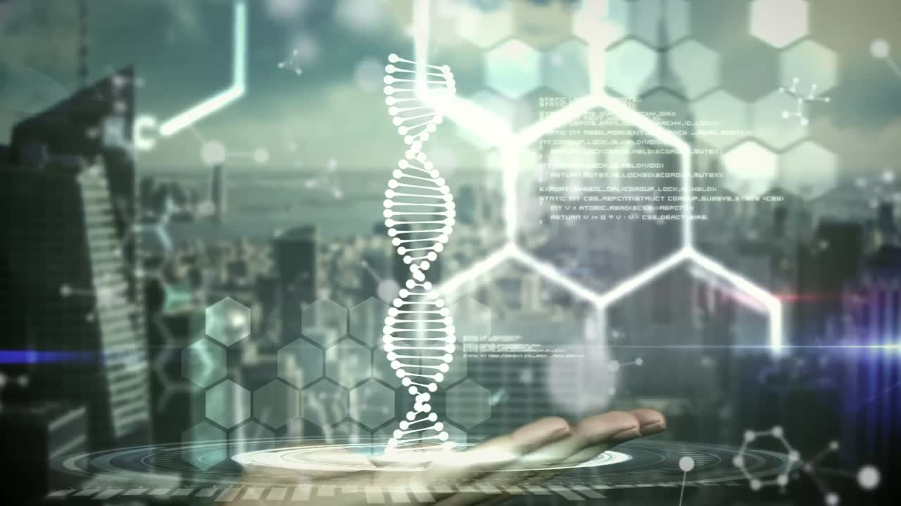 도시 풍경과 데이터 처리에 대한 dna  ⁇ 의 애니메이션