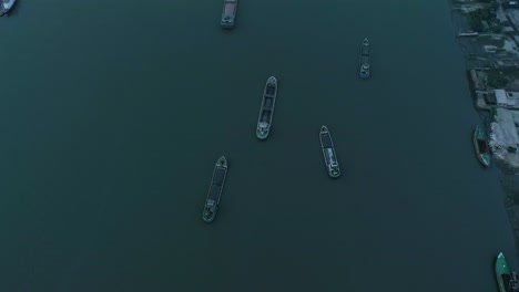 aerial view of ships anchor in rupsha river, khulna bangladesh