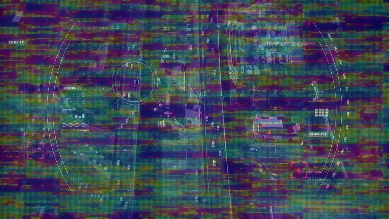 끊임없는 루프의 줄무 ⁇ 에서 바쁜 도로 교통 위의 범위와 함께 화면의 애니메이션