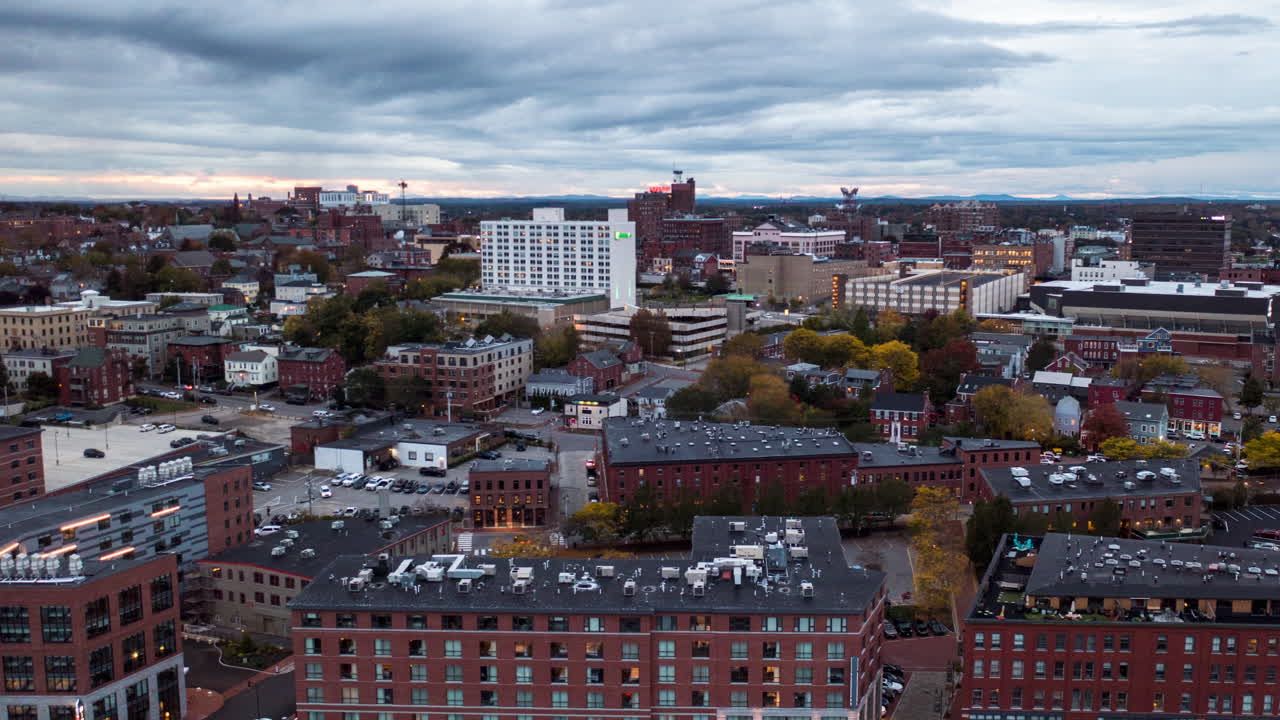 impresionante lapso de tiempo aéreo de portland, puerto viejo de maine