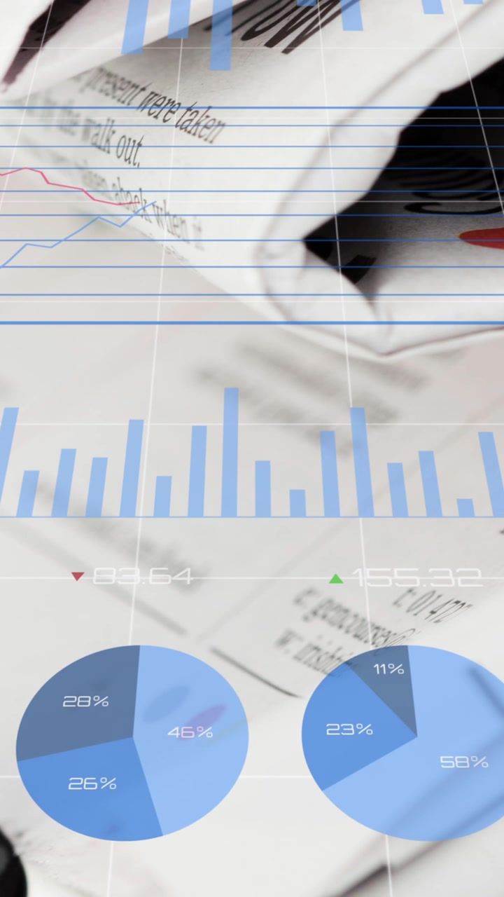 Animation of data processing over newspaper