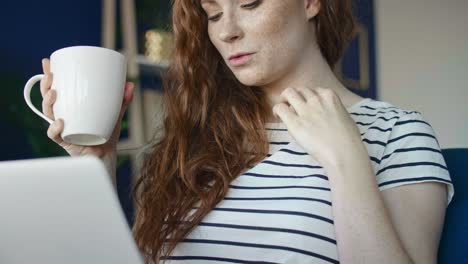 Low-angle-video-of-woman--during-video-conference-via-computer