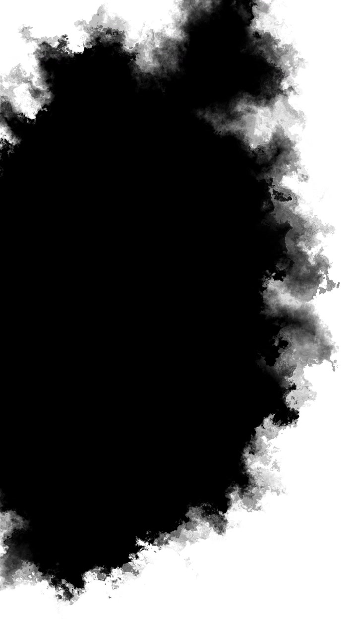Sfondo con fumo scuro e inchiostro che si rivela, texture nuvolosa nera, bordi di vapore a contrasto bianco, scene di mascheratura