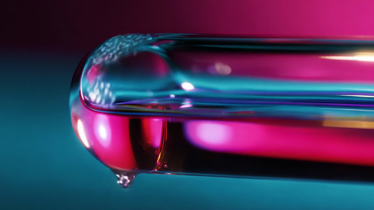 A Captivating Close-up View of a Colorful Liquid within a Transparent Test Tube, Showcasing Vivid Reflections, Bubbles, and Light Refraction in Mesmerizing Detail Against a Vibrant Background