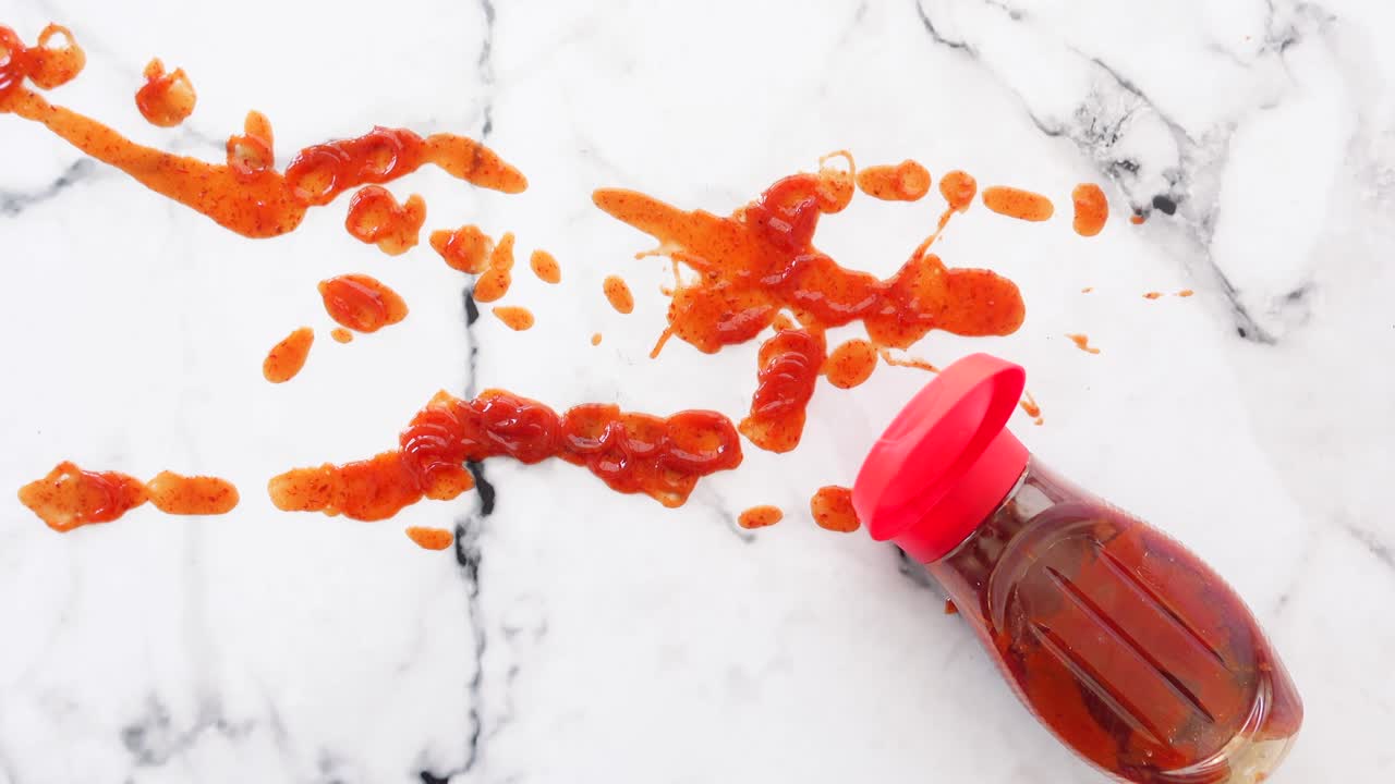 Spilled Red Sauce on Marble Surface