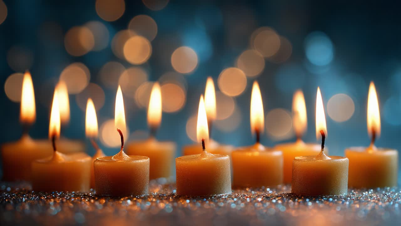 Eine ruhige Darstellung von Flamme und Licht: Beleuchtete Kerzen schaffen mit ihrem warmen Schein und den sanft flackernden Flammen eine ruhige und bezaubernde Atmosphäre