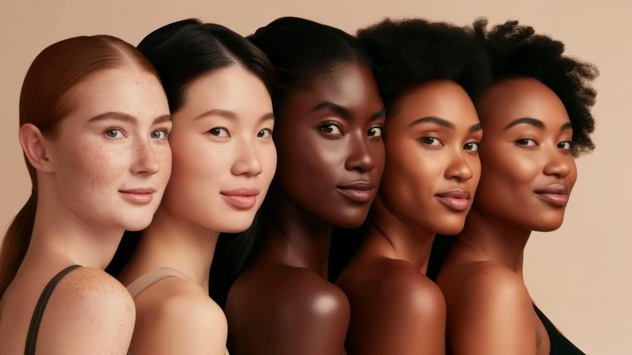Diverse group of women smiling in a close-up, side-angle shot