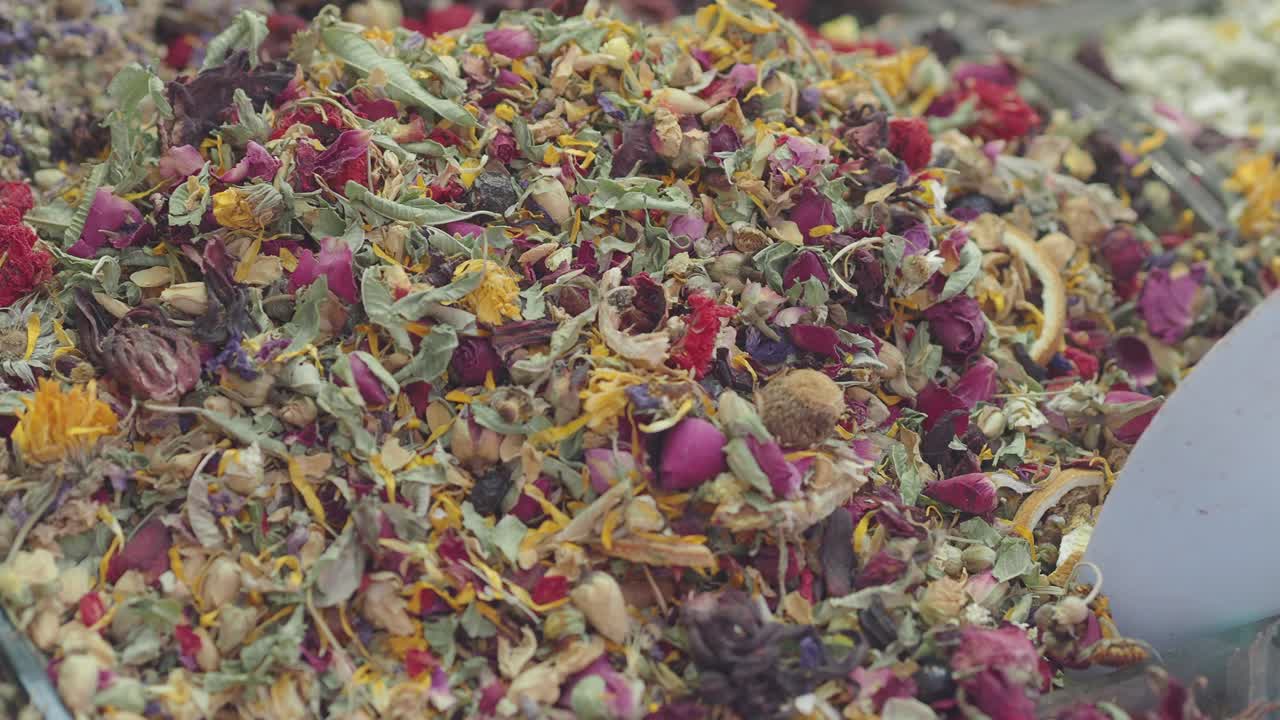 Pile of Dried Flowers and Herbs for Tea